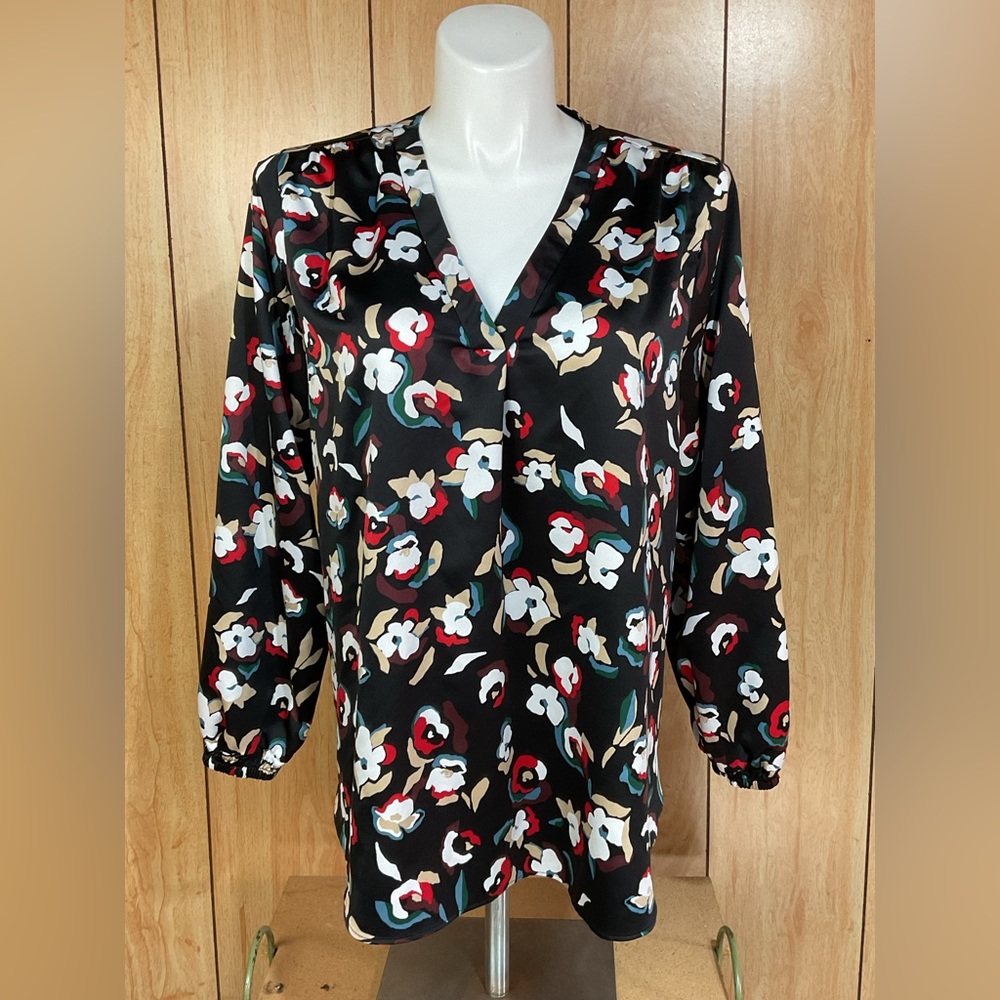 Alfani Floral V-Neck Blouse - Black, Red, White SZ - 2X